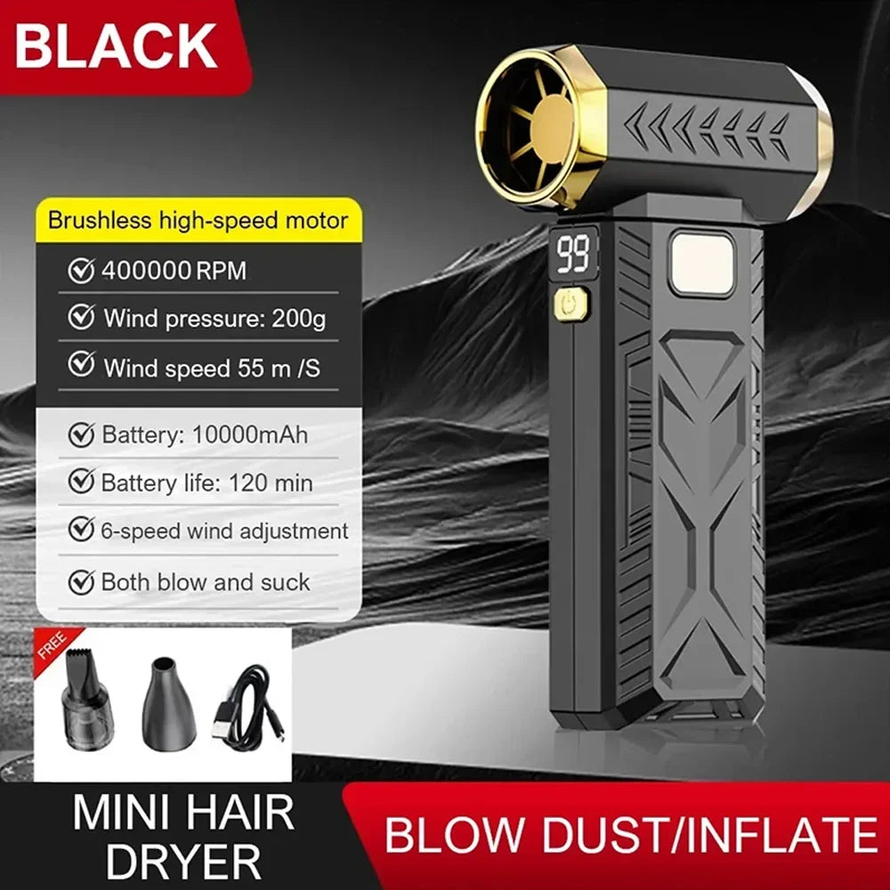 M18 400000RPM Brushless Turbo Fan Jet Blower Violent Fan Powerful Electric Blower Portable Dust Cleaner Type-C Charging 53m/s