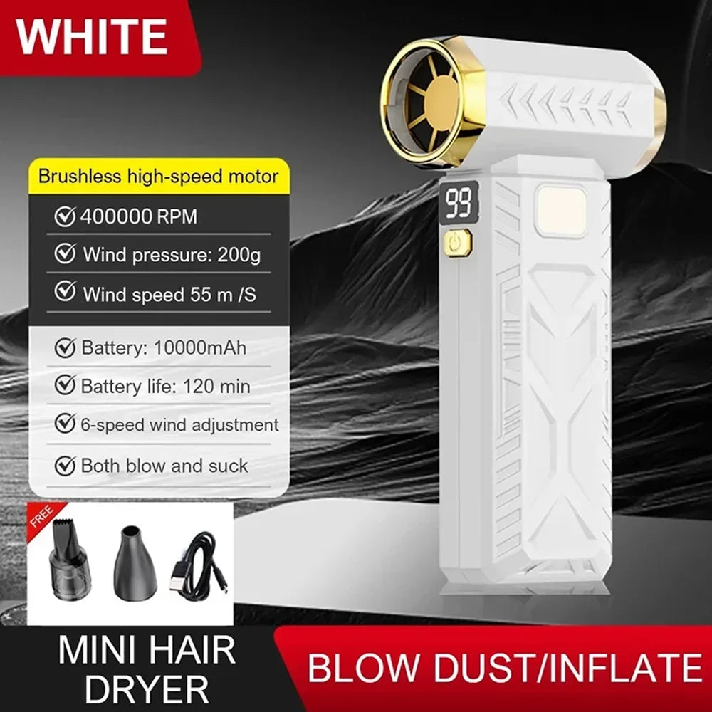 M18 400000RPM Brushless Turbo Fan Jet Blower Violent Fan Powerful Electric Blower Portable Dust Cleaner Type-C Charging 53m/s