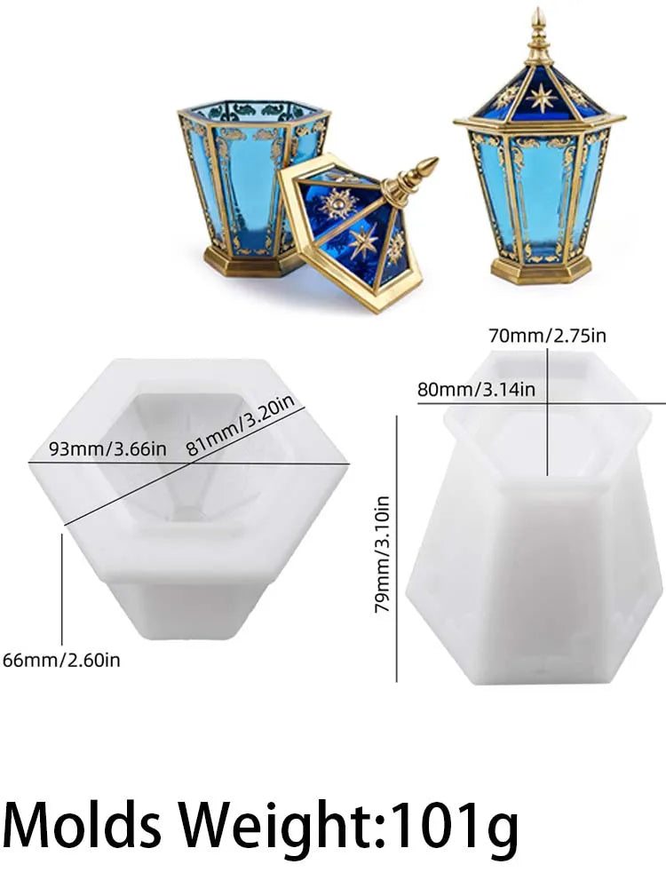 Eid Ornaments Candle Jar Silicone Mold DIY Hexagon Star Moon Relief Jewelry Storage Box Crafts Making Plaster Resin Clay Molds
