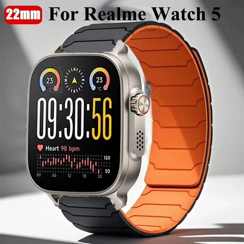 22mm Sport Magnetic Silicone Band For Realme Watch 5 Smartwatch Wrist Bracelet For Realme Watch S2/Realme S 2 2Pro 3 3 Pro Band