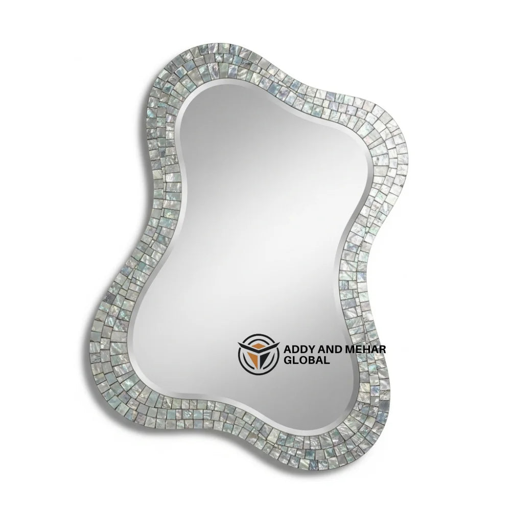Luxury Square MDF Handmade Art Deco Wedding Wall Mirror with Eco-Friendly Shell Mosaic Framed for Premium Home Decor