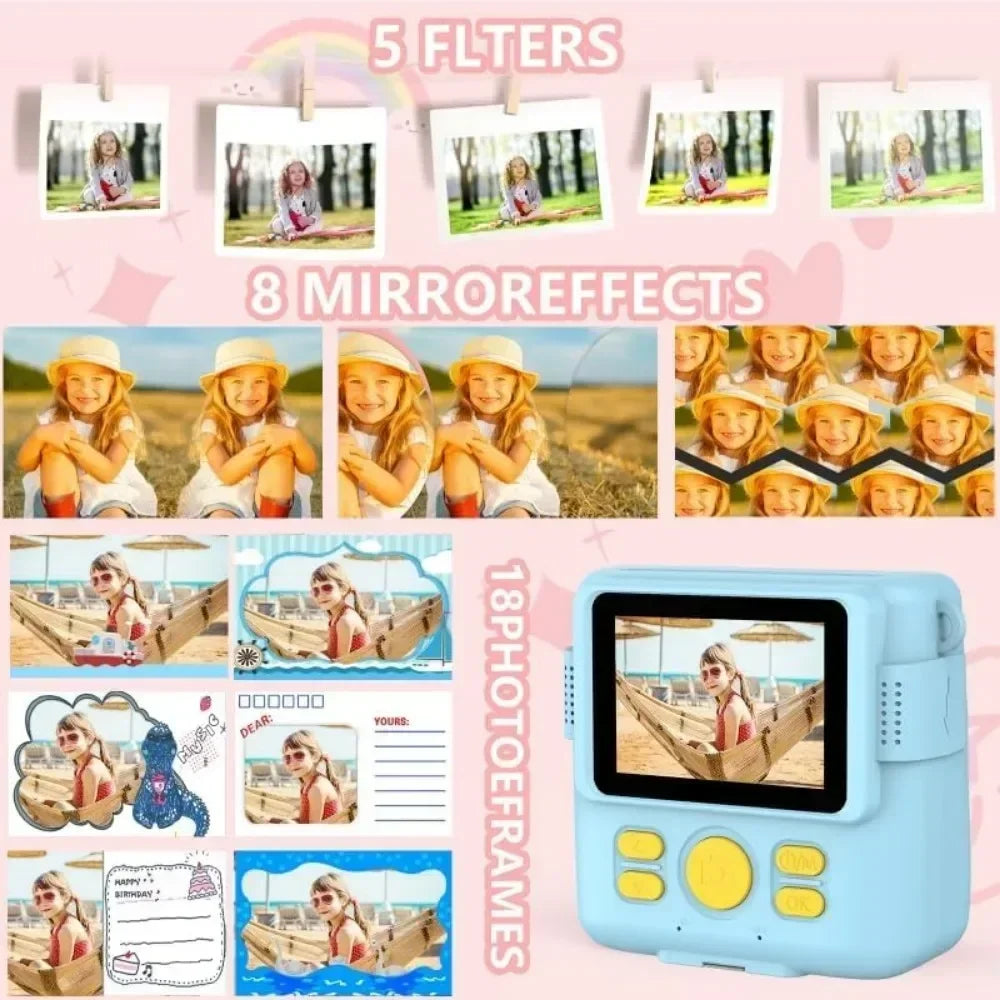 1080P Kids Camera Instant Print Portable Kids Camera with  32GB Card3 and Rolls Photo Paper , Perfect Gift for Toddlers