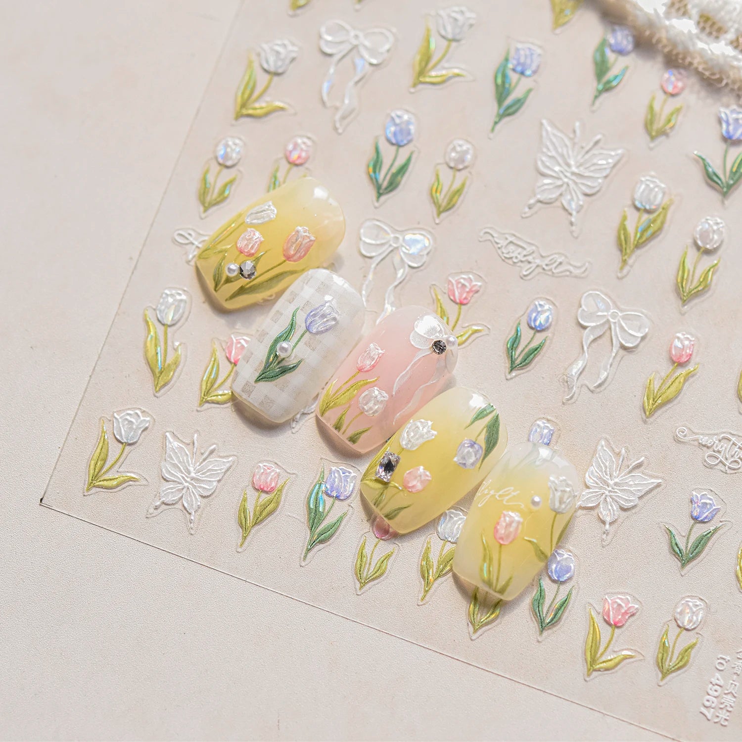 Red Butterfly 5D Nail Sticker Nail Art Decoration Spring Flowers Nail Art Decal Relief Sticker Press on Nails