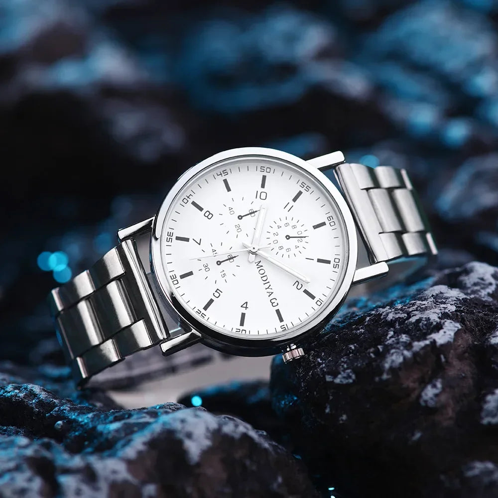 Casual Round Dial Watch Stainless Steel Quartz Wristwatches Watch for Men Business Wrist Watches Luxury Clock Relogio Feminino