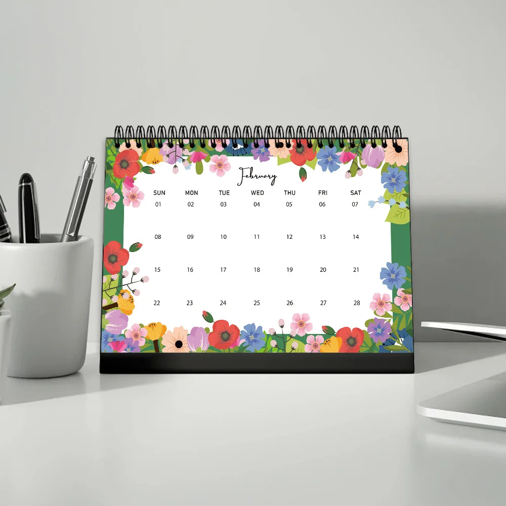 1pc 2026 Calendar ,Framed by flowers,12 Months Monthly Schedule,Desk Calendar, Perfect Gift for Birthdays ,Christmas,New Year