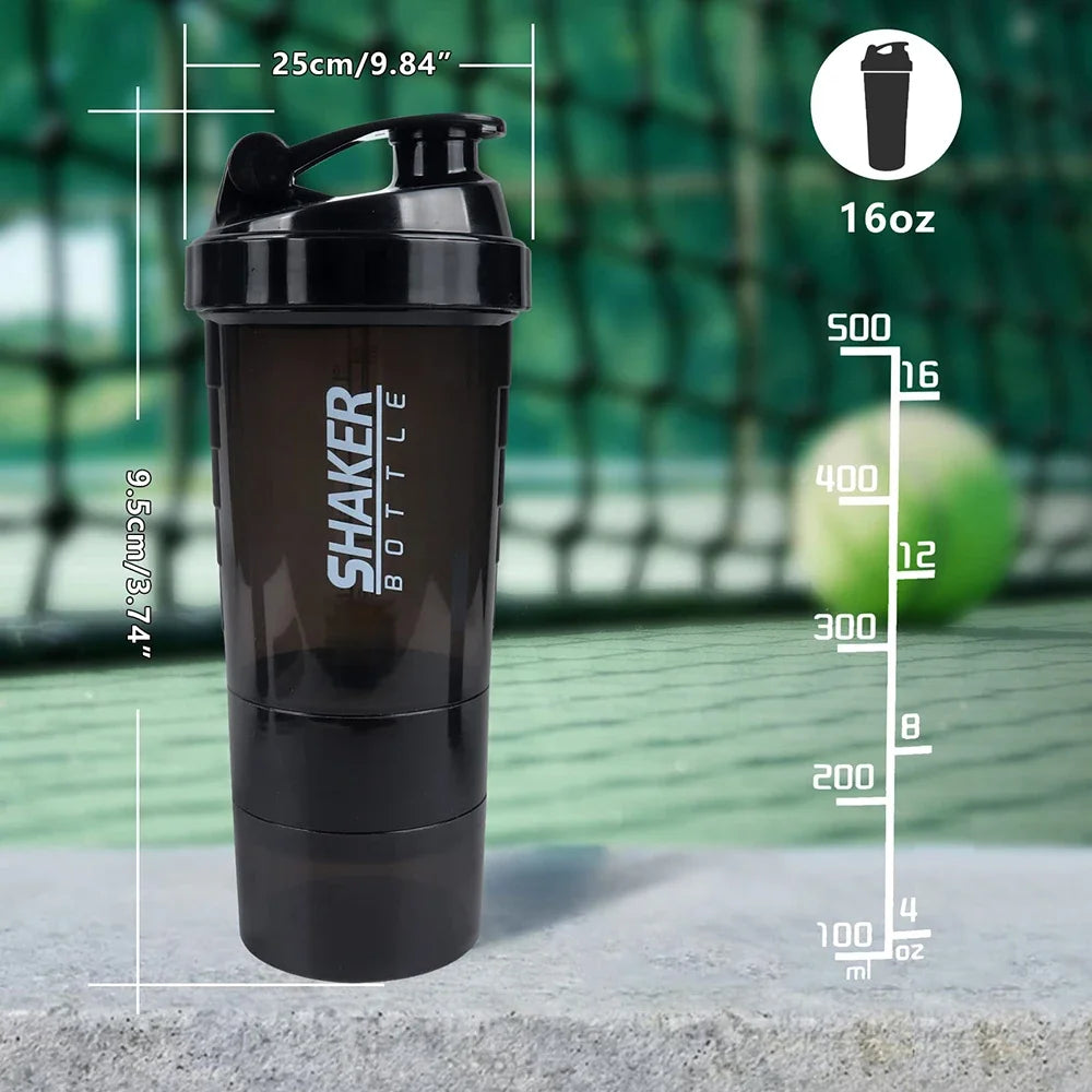 500ml Portable Protein Shaker Cup with Powder Storage Container Mixer Cup with Brush Gym Sport Water Bottle Drinkware