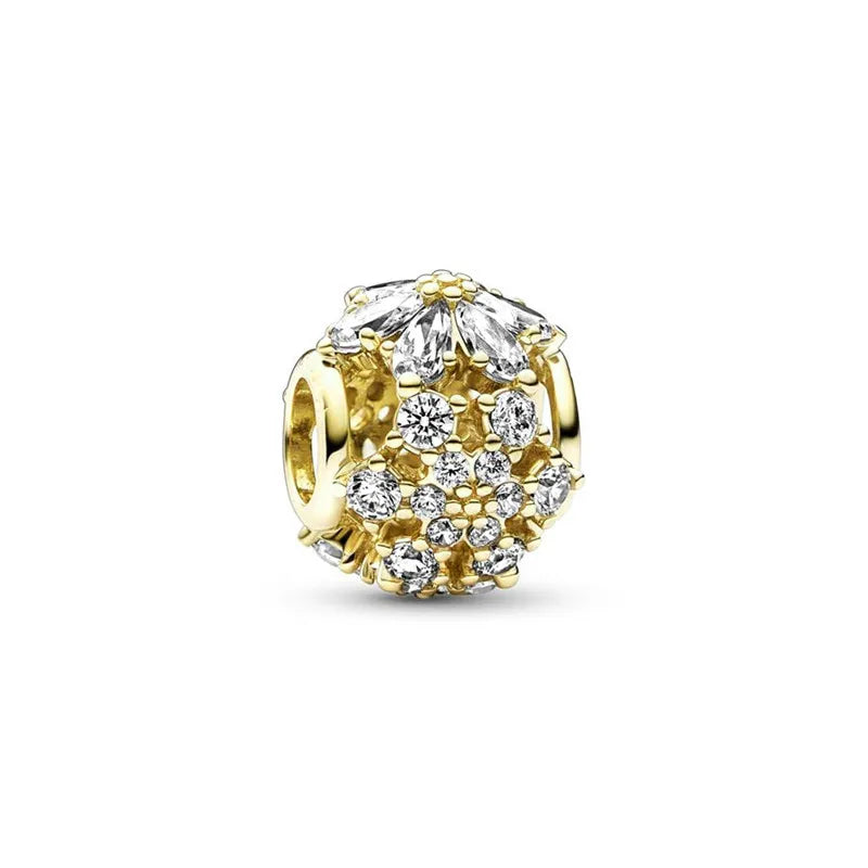 Gold Plated CZ Charms Fit Original Bracelet 925 Sterling Silver Core Heart Star Flower Dangle Beads Luxury DIY Jewelry Gift