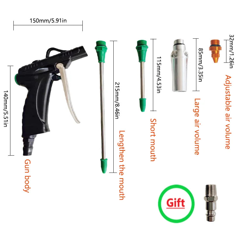 LiTuiLi Pneumatic Blow Gun Aluminum Alloy Compressor Pistol Duster Portable Cleaner High Pressure Dust Blower Nozzle Cleaning
