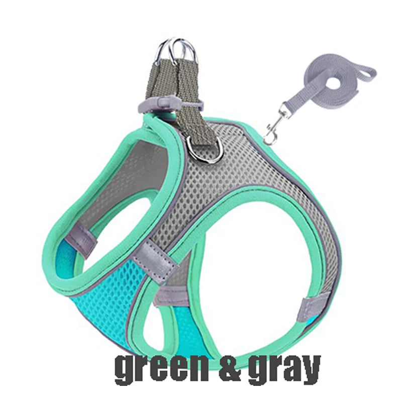 XXXS-L Reflective Pet Harness Dogs Strap with Leash Adjustable Harness Vest Breathable Collars for Chihuahua Small Large Dogs