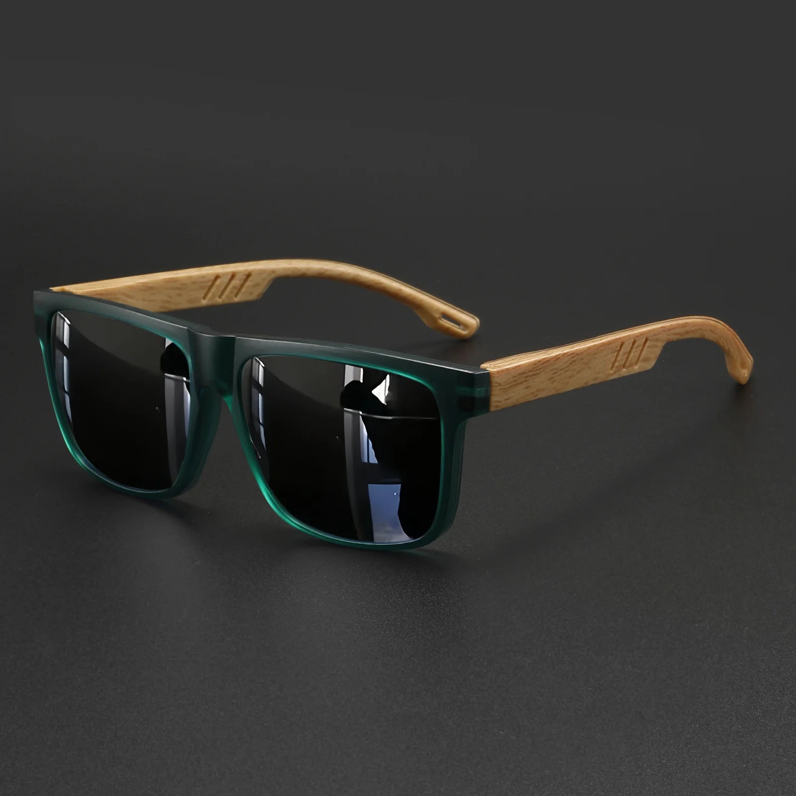 New Fashion Square Sunglasses - Wood Grain Spring Hinge, UV400 Unisex for Driving, Hiking & Travel