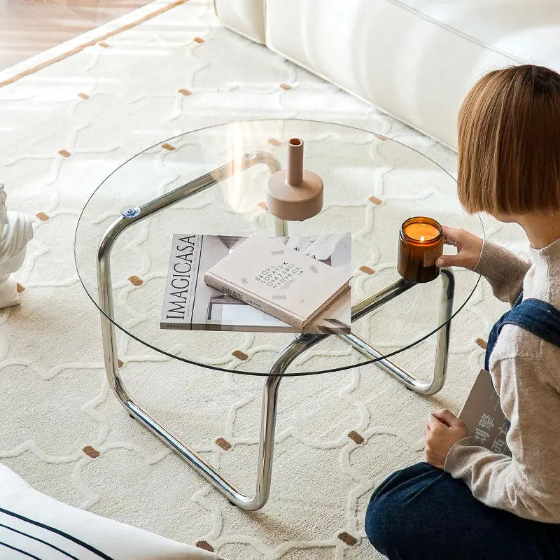 Nordic Coffee Table Modern Tempered Glass Coffee Table Home Living Room Sofa Side Tables Light Luxury Round Bedroom Tables