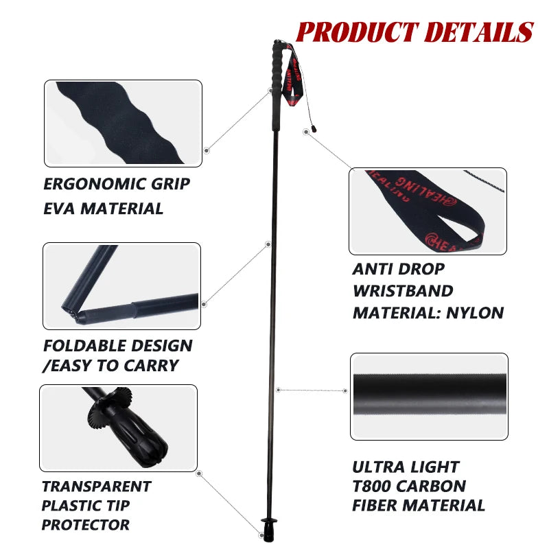 Carbon Fiber 5-Section Hiking Stick Portable Lightweight Clibming Pole Outdoor Foldable Trekking Pole Camping City Walking Stick