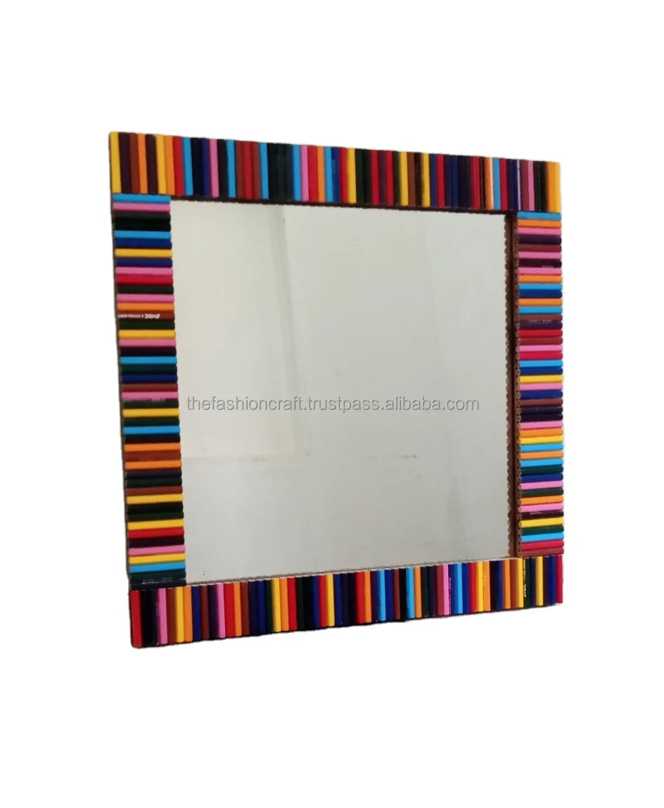 Handmade Modern Eco-Friendly Crayon Pencil Decorative Wall Mirror Custom Luxury 18x18 Inch Square Mirror for Home Decor