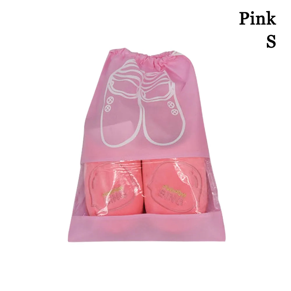 New Non-woven Shoes Pouch Portable Waterproof Shoes Storage Organizer Bags Drawstring Accessories Transparent Hanging Bag Travel