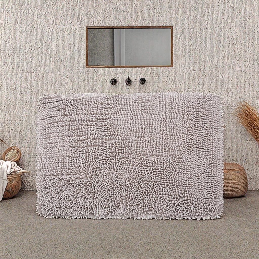 Modern Dark Green Chenille Fabric Rectangle Solid Color Bathroom Mat Waterproof Anti-Slip Stain Resistant Tufted Medium Hotel