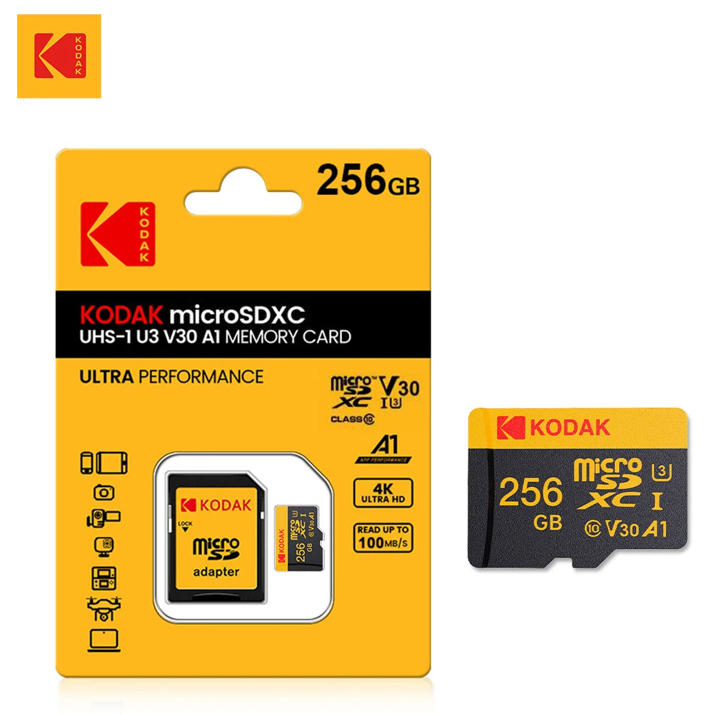 KODAK Micro SD Card Memory Card UP TO 100MB/s C10 U3 32GB 64GB 128GB 256GB TF Card 4K HD For USB Card Reader Adapter Microsd
