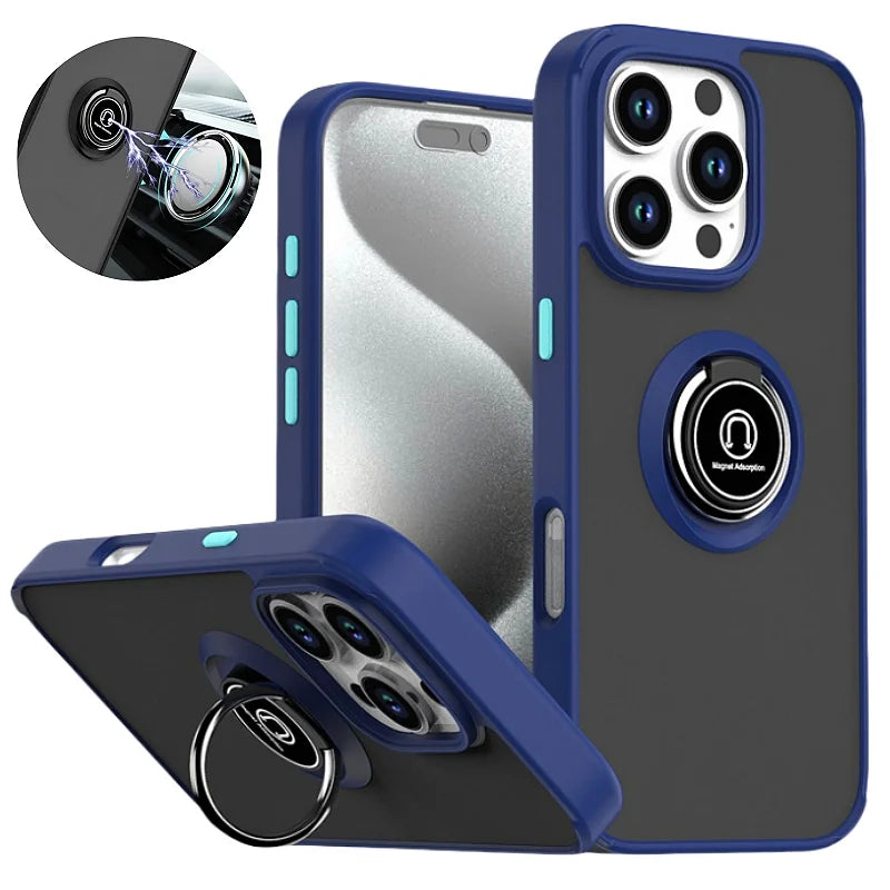 Shockproof Matte Hard PC Armor Case For iPhone 16 15 14 13 12 11 Pro Max Mini XS XR X 16e Car Magnetic Holder Ring Stand Cover