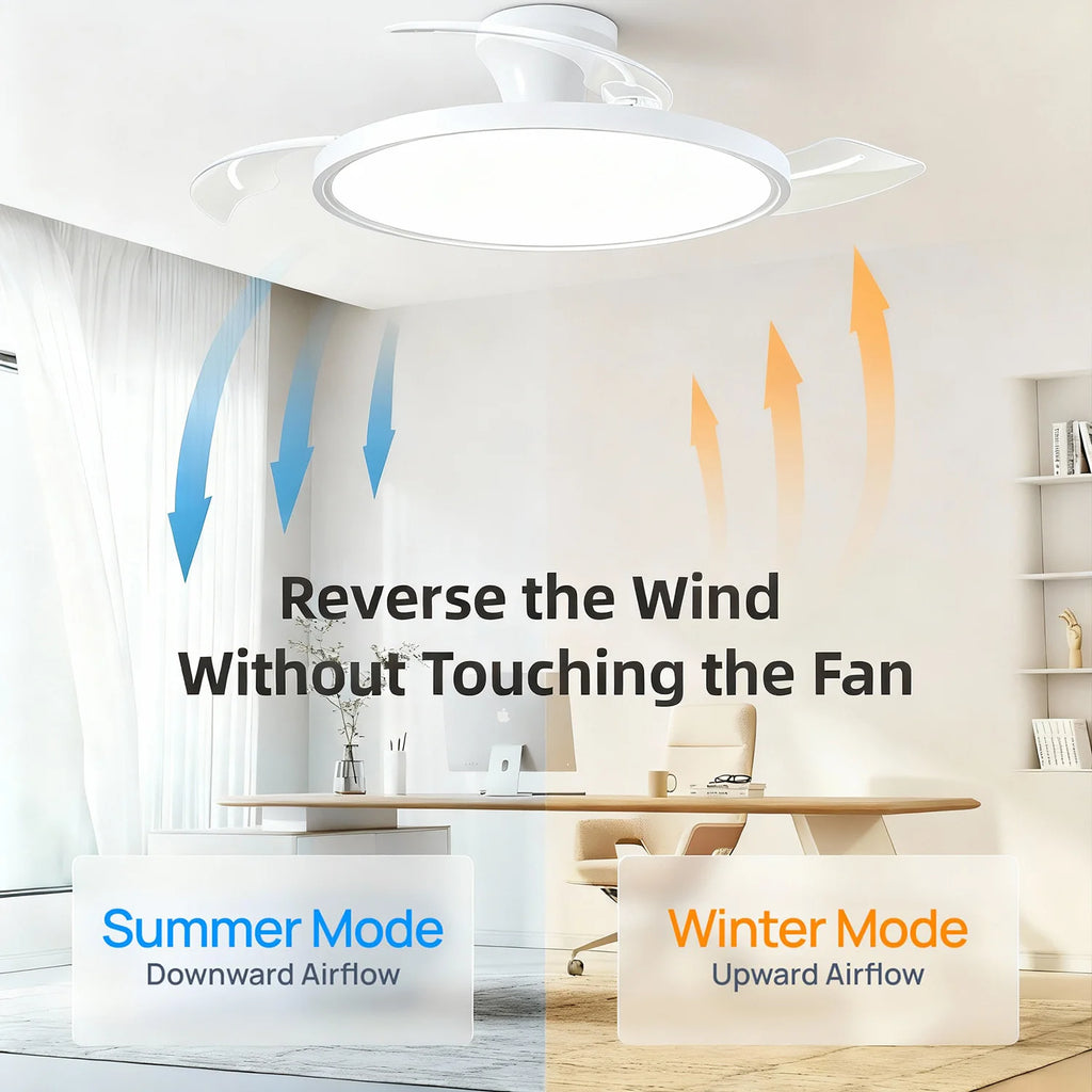 IRALAN Ceiling Lights with Fan Smart Retractable Fan Blade Home Electric Fan Dimmable with Remote Control Led Living Room Light