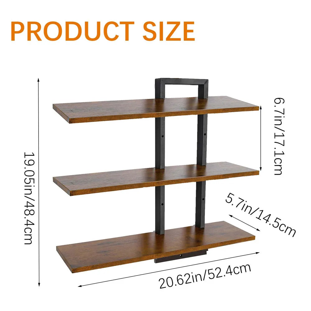Retro Wooden Wall Shelves 3-tier Floating Shelf for Plants Decor Home Living Room Kitchen Bedroom Wall Mounted Display Rack