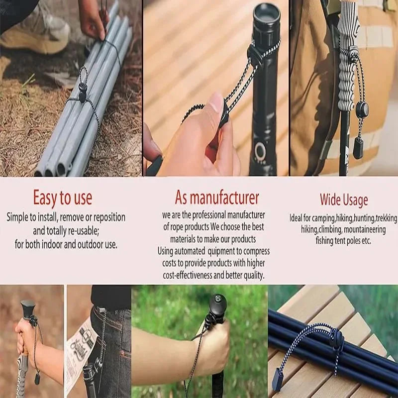 Backpack Hiking Stick Holder Straps Elastic Lanyard Cord Rope for Walking Pole Fixing Buckle Adjustable Trekking Poles 10/30PCS