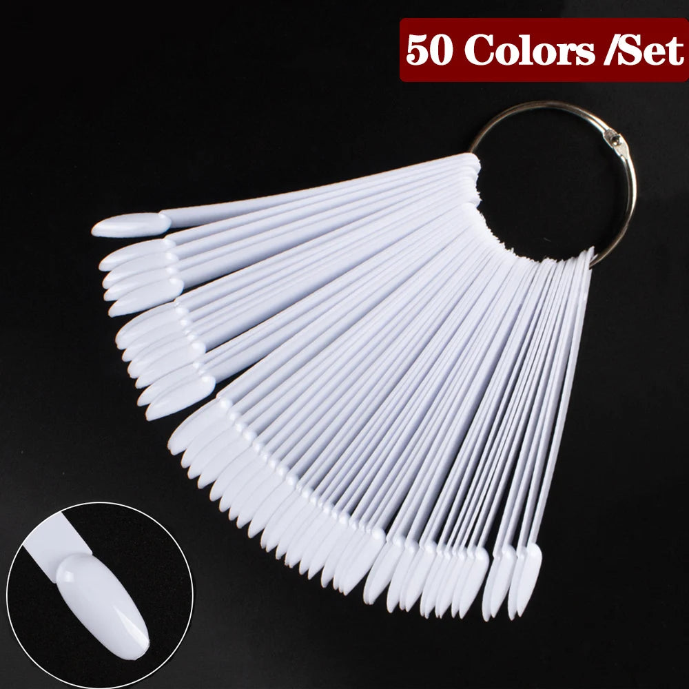 1 Set False Nail Tips Clear Nature Black Nail Art Display Oval Fan Style Nail Swatch Polish Stand Tips Practice Manicure Tools
