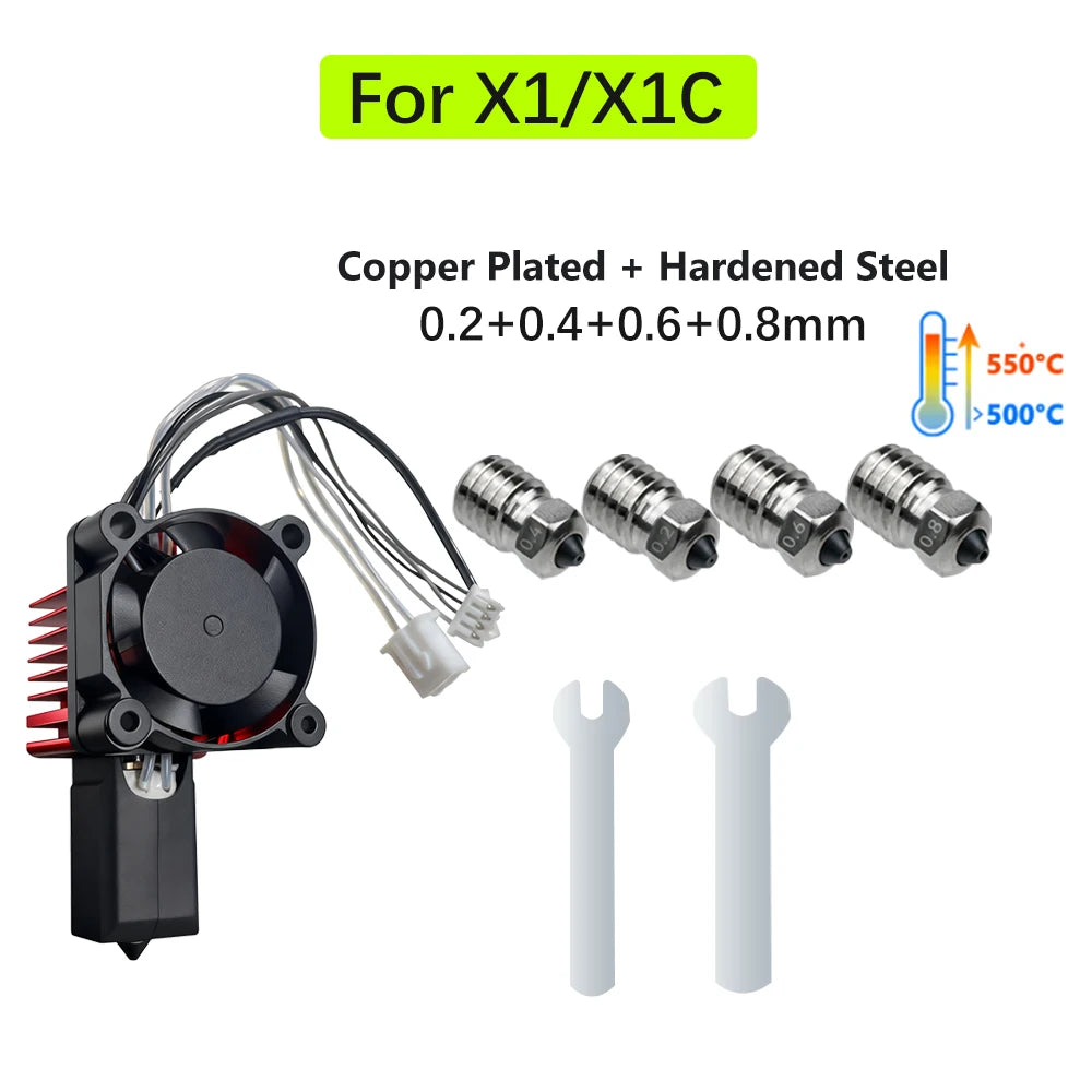 For Bambu Lab P1S Hotend Complete Assembly Upgrade Hardened Steel Extruder Kit For X1 X1C P1P P1S Fan Nozzle X1 Carbon Hot End