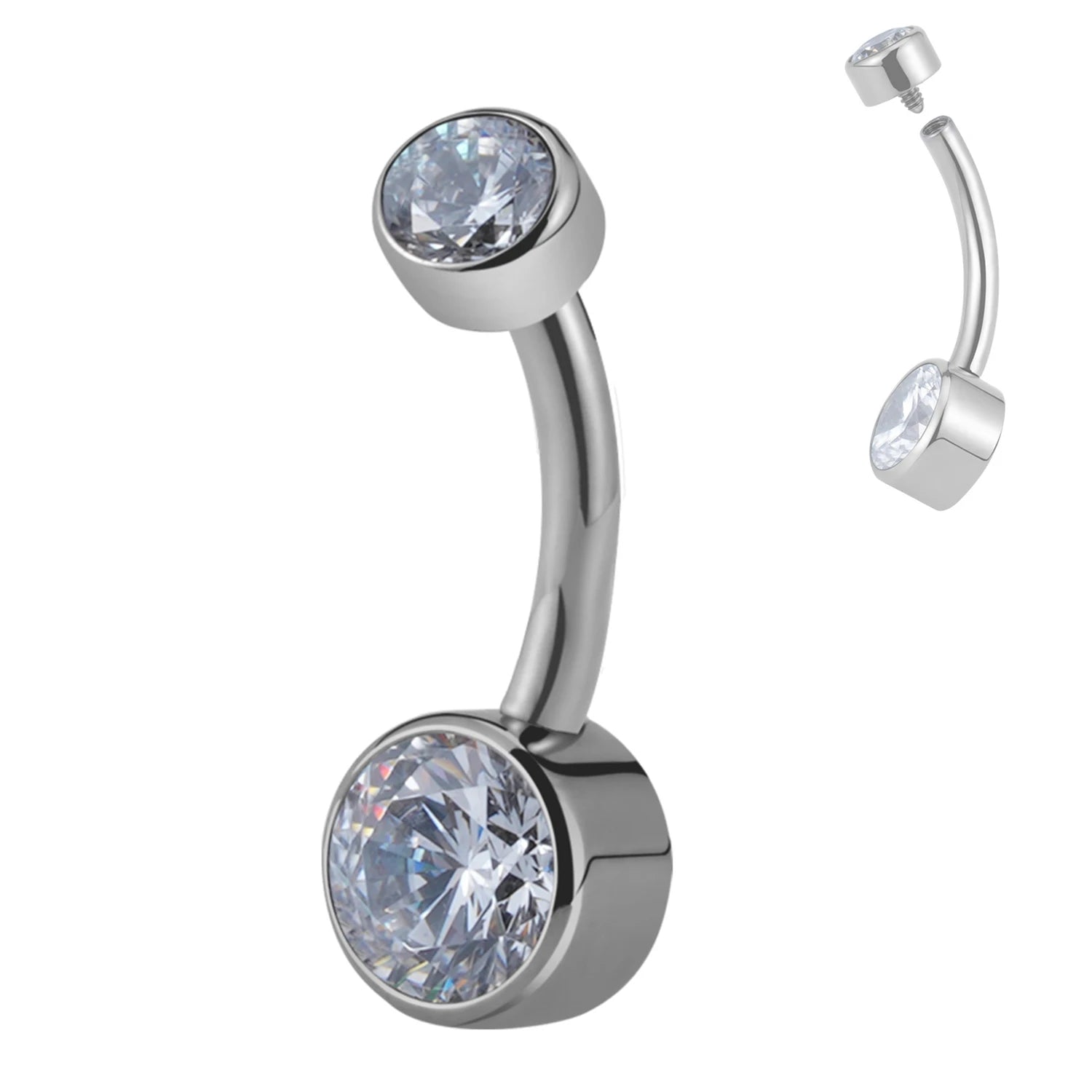 Right Grand ASTM F136 Titanium Belly Button Rings 10mm 12mm with Round CZ Internally Threaded Navel Rings Belly Bars