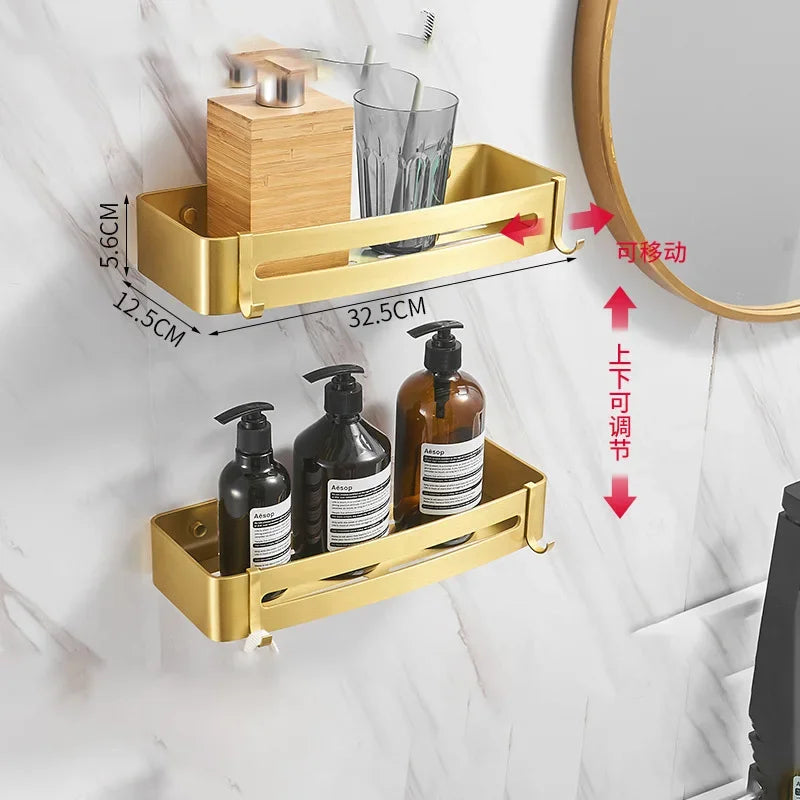 Bathroom accessories: brushed golden corner rack, towel rack, bathroom storage rack, bathroom hardware pendant bath accessories