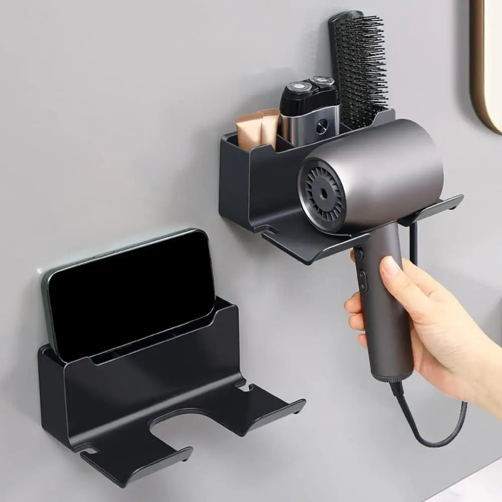 1pc Multi-Functional Wall Mounted Hair Dryer Holder, Bathroom Hair Tool Organizer Storage Rack for Home & Hotel Use