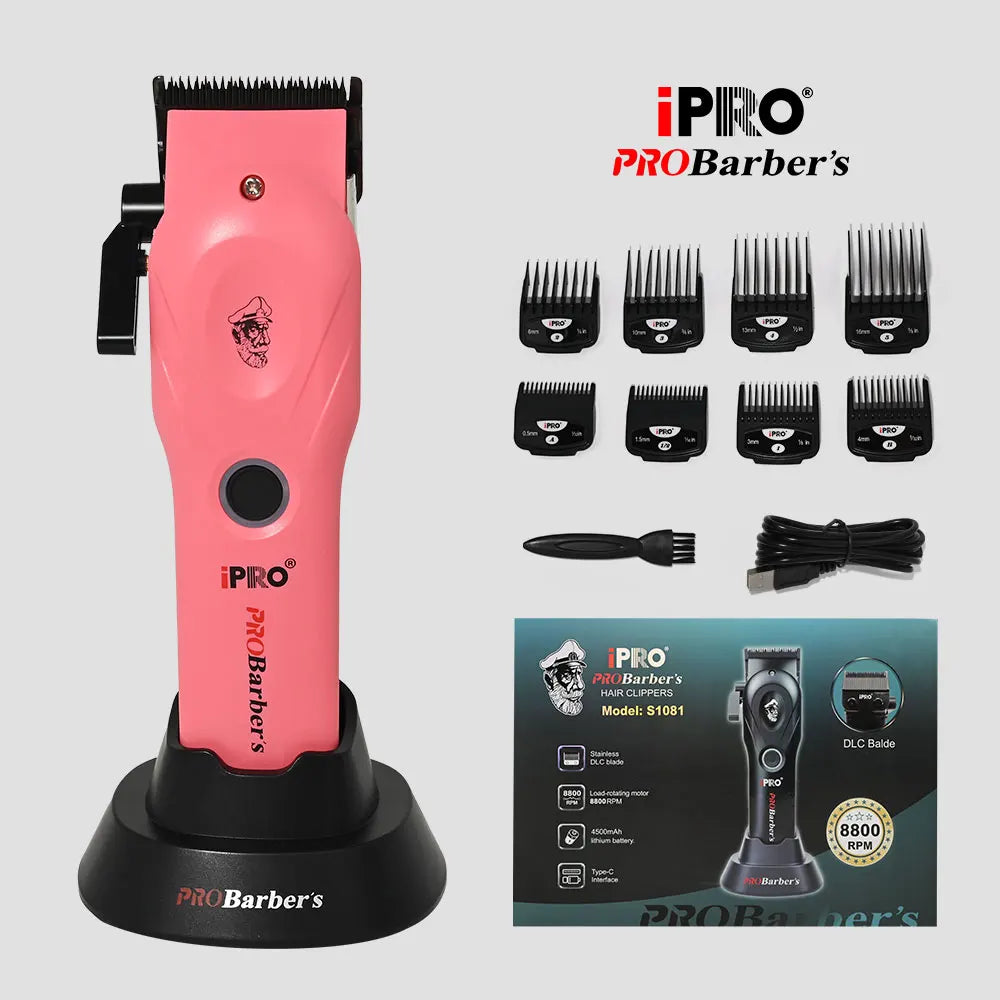 IPRO S1081 Professional Electric Hair Clipper 8800RPM High Speed 4500mAh Long Battery Life Magnetic Detachable Comb Hair Trimmer