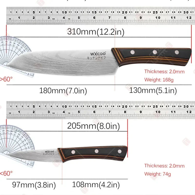 WXCOO 1PCS 7inch Japanese Knife Professional Kitchen Chef Knife for Cooking Kitchen Stainless Steel Santoku Knives Wood Handle