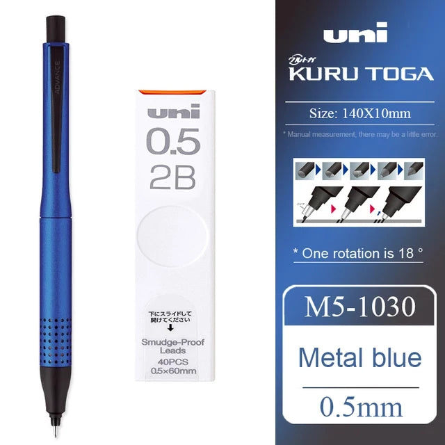 UNI ADVANCE Mechanical Pencil M5-1030 Metal Rod Low Center Gravity Kuru Toga Automatic Rotating Drawing Pencil 0.5mm Stationery
