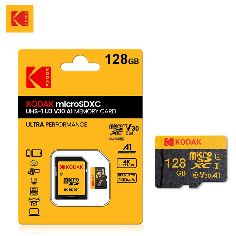 KODAK Micro SD Card Memory Card UP TO 100MB/s C10 U3 32GB 64GB 128GB 256GB TF Card 4K HD For USB Card Reader Adapter Microsd