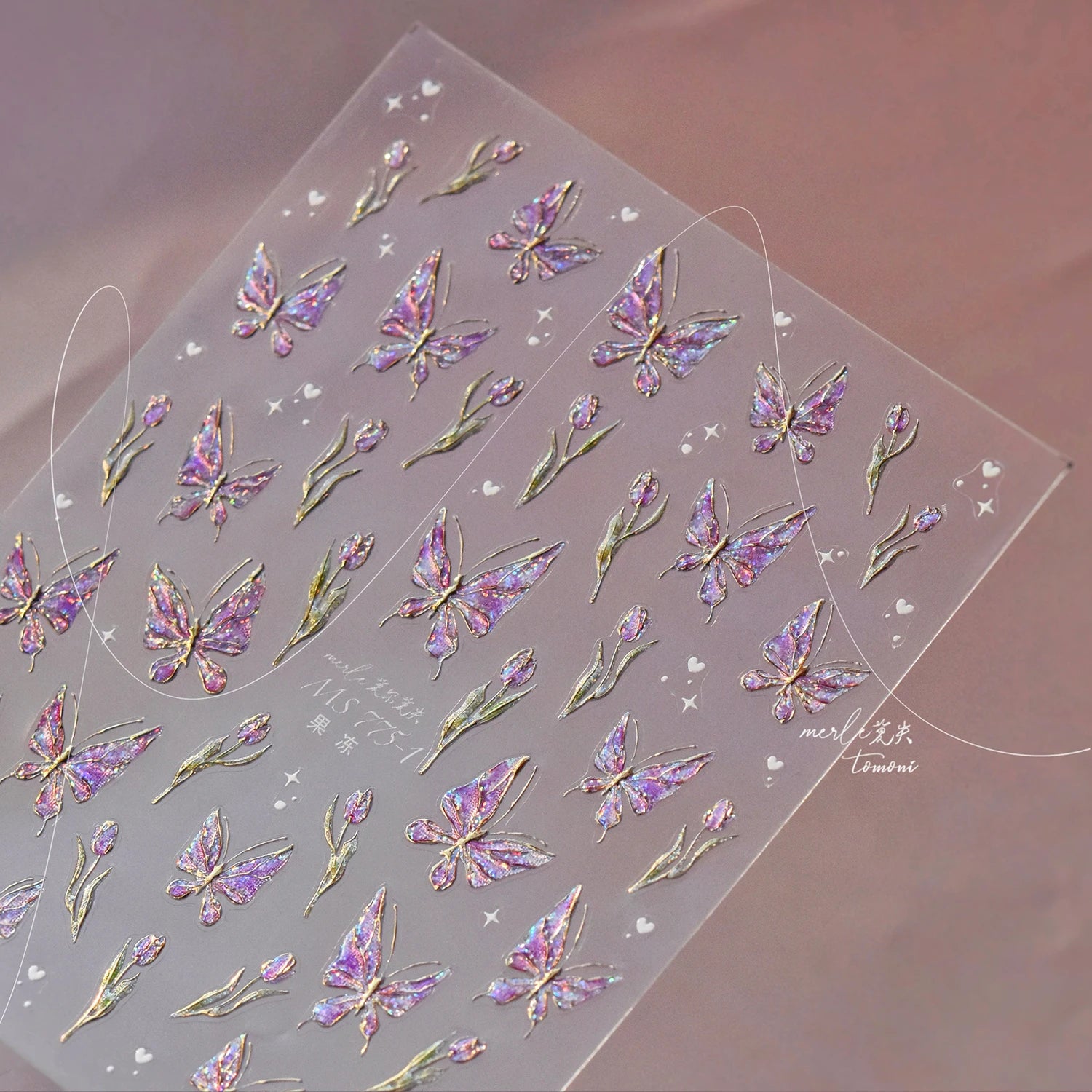 Red Butterfly 5D Nail Sticker Nail Art Decoration Spring Flowers Nail Art Decal Relief Sticker Press on Nails