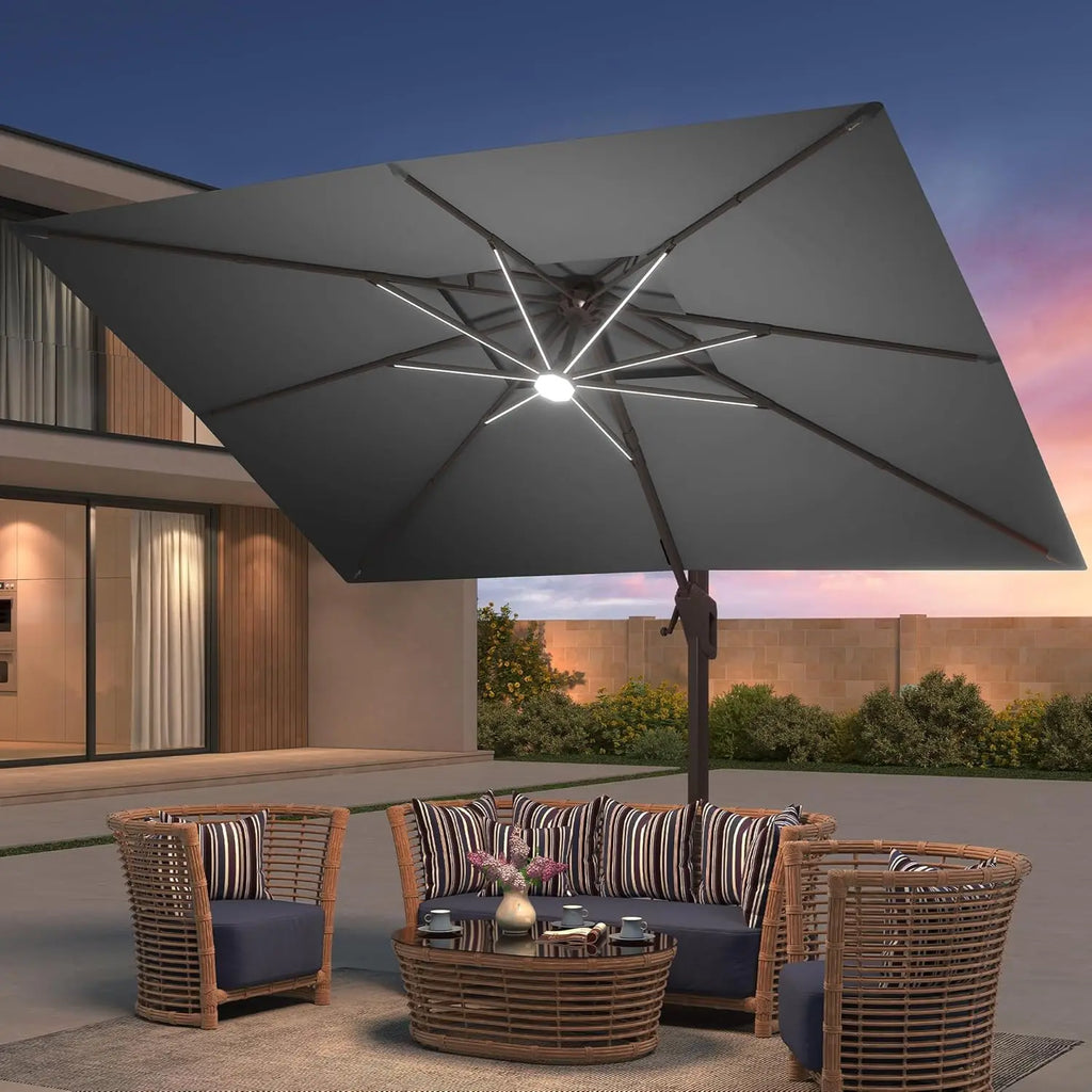 9x12 FT Patio Umbrella with LED Lights Cantilever Outdoor Large Heavy Duty Rectangle Aluminum Offset Umbrellas, Customized