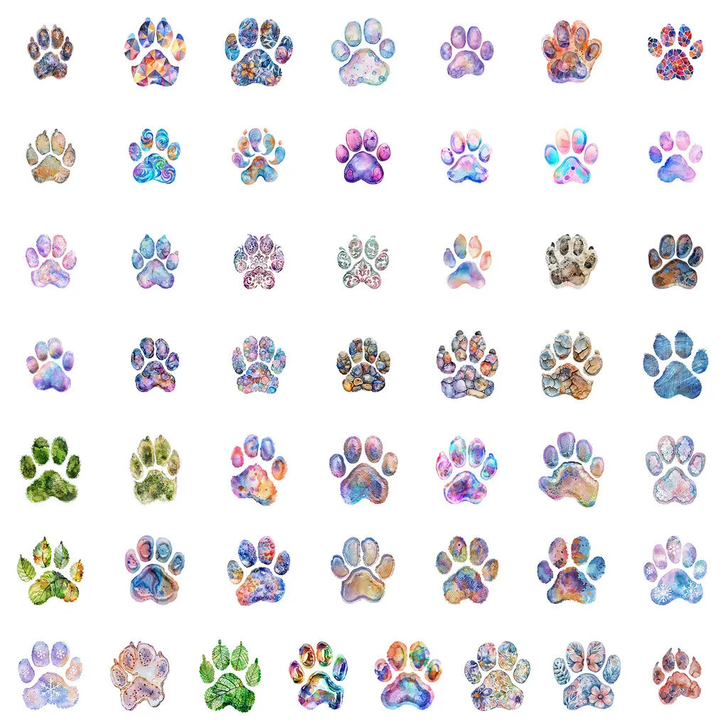 50PCS Watercolor Paw Print Graffiti Stickers - Cartoon Cat Footprint Decor for Water Cup & More RecordingYourLife Store
