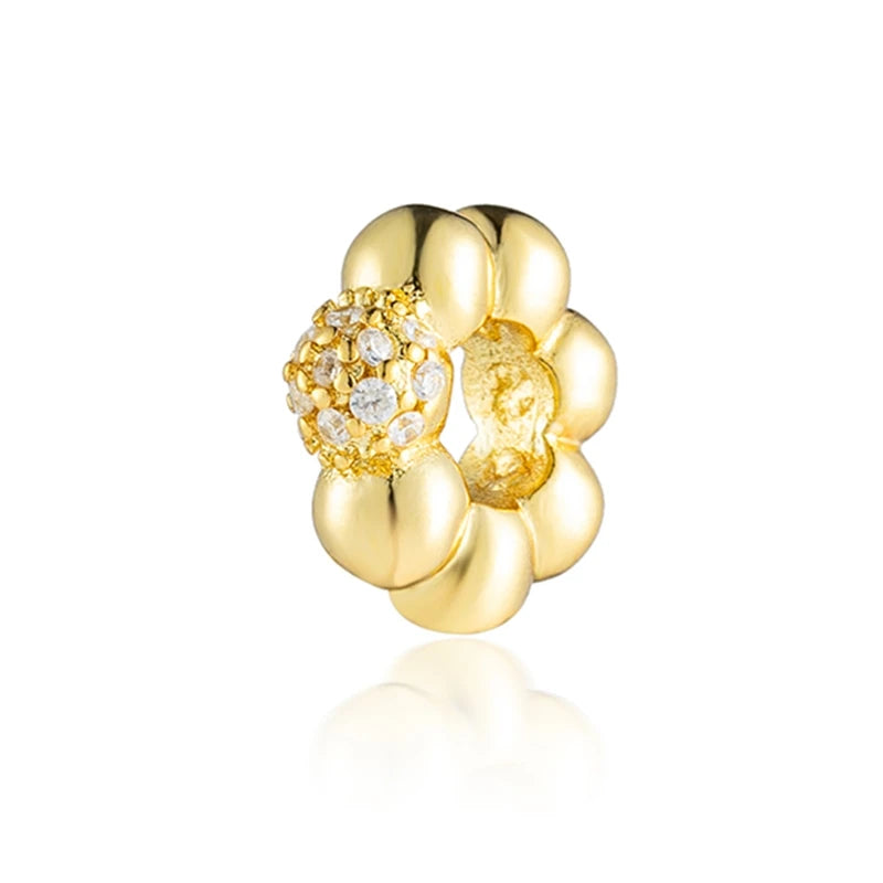 Gold Plated CZ Charms Fit Original Bracelet 925 Sterling Silver Core Heart Star Flower Dangle Beads Luxury DIY Jewelry Gift