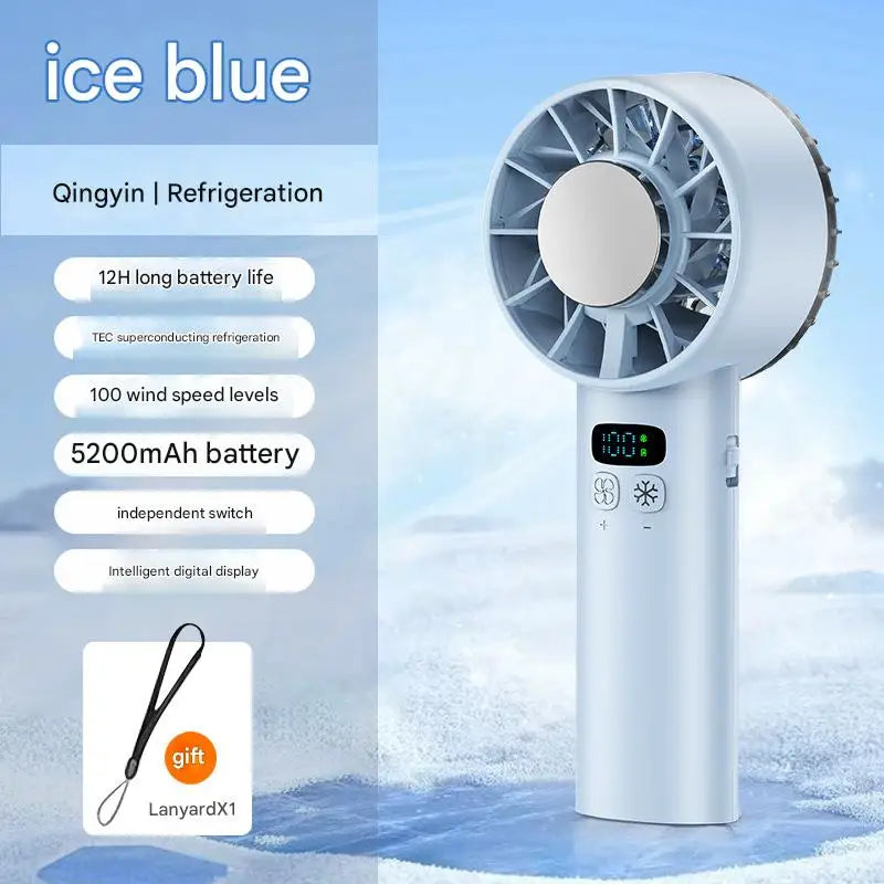 5200mah Handheld Fan Electric Hand Fans Ice Compress High-speed Cooling USB Rechargeable Portable LED Digital Display