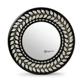 Artisan-Crafted Eco-Friendly Square Art Deco Wall Mirror with Intricate Ivory Vine Inlay on Deep Black Frame for Wedding Decor