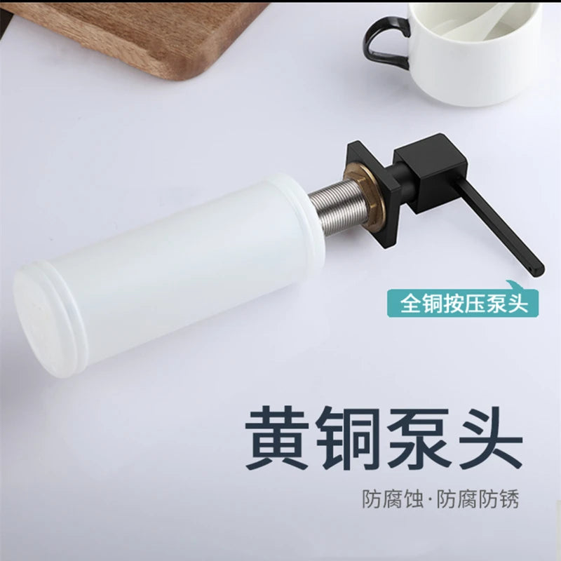 Black/Chrome Square Head Large Capacity Brass Soap Dispenser Kitchen Sink Dishwashing Detergent Hand Press Liquid Soap Dispenser