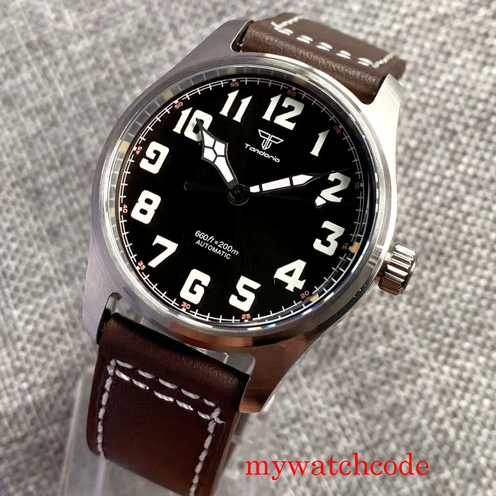 Tandorio Cusn8 Genuine Bronze Pilot Watch Men 200M Diver Japan NH35A Automatic Wristwatch Sapphire Field-Watch Military Clock