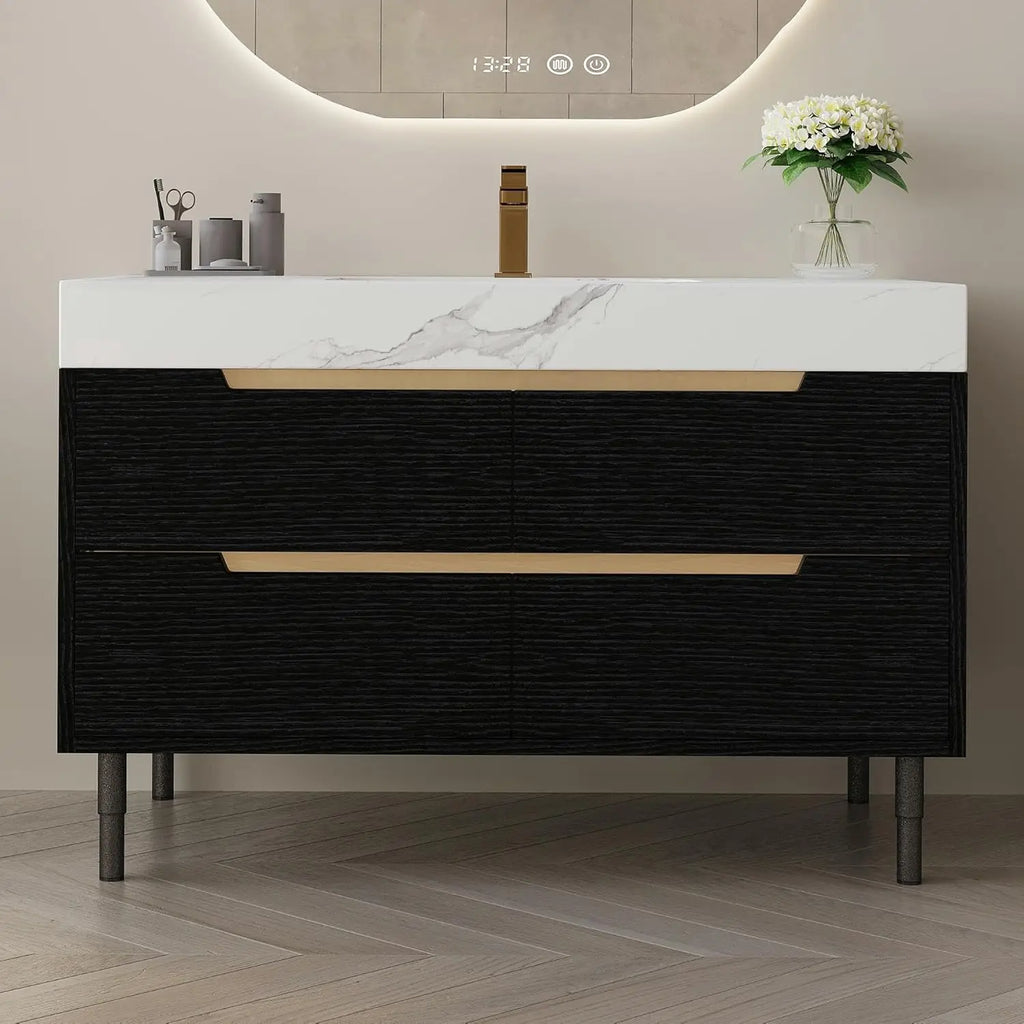 36" Modern Bathroom Vanity with Ceramic Sink – Sintered Stone Top, 4 Soft-Close Drawers, Sturdy Solid Wood Cabinet,, Customized