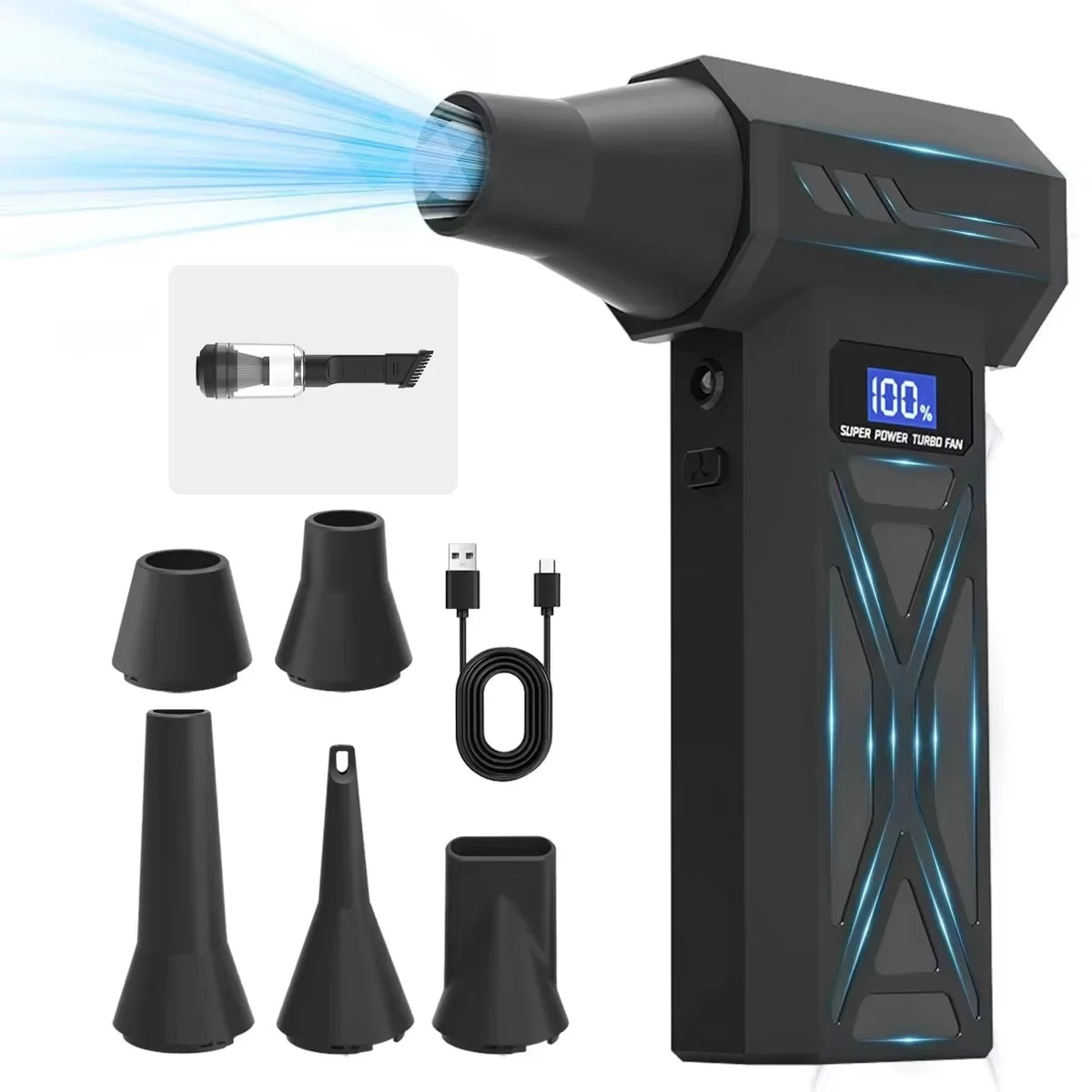 Type-C X6 Violent Fan Powerful Vacuum Dust Cleaner 140000RPM Strong Wind Fast Charging Brushless Turbo Blower Jet for Cleaning