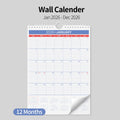 2026 A4 Wall Calendar Jan–Dec, Large Monthly Layout, Holiday Markings, Easy-Hang Spiral Design