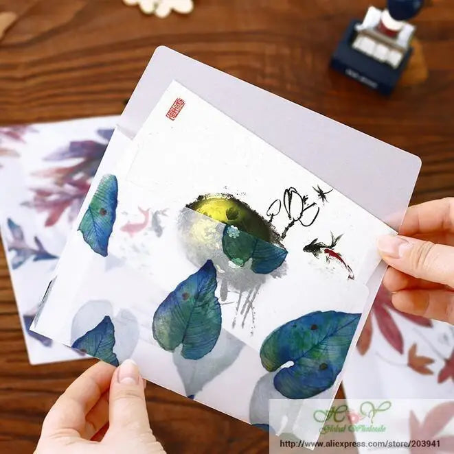 20pcs/lot 16*11cm sulfuric acid paper envelope leaves pattern transparent window envelope for greeting cards cover