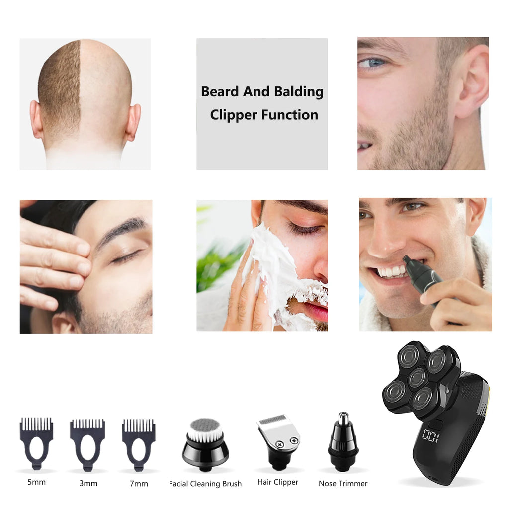 Electric Head Shaver for Men Hair Trimmer 5D Floating Cutter Head Rechargeable Shave Machine 5 in 1 Shaver Clipper Head Razors