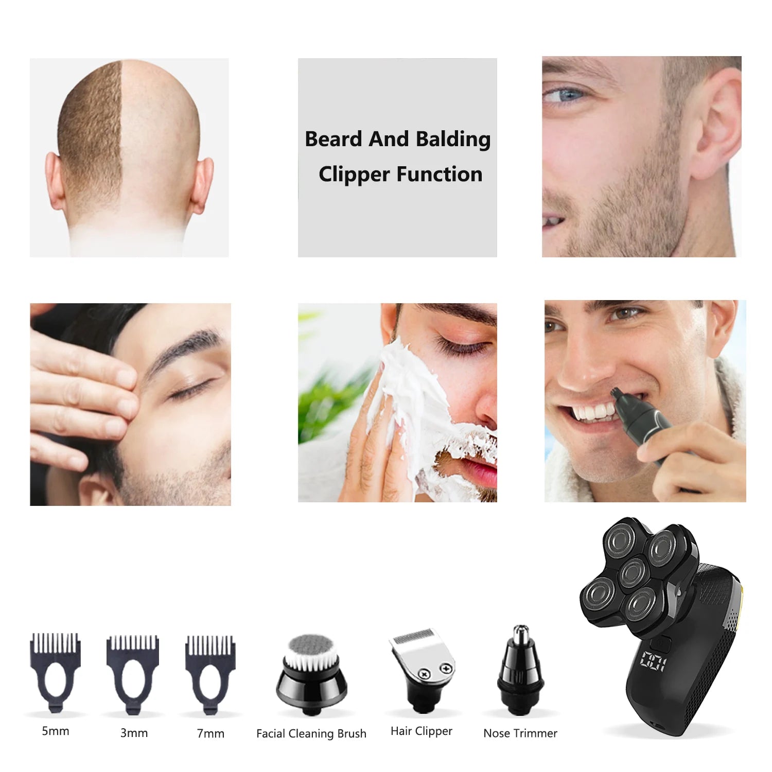 Electric Head Shaver for Men Hair Trimmer 5D Floating Cutter Head Rechargeable Shave Machine 5 in 1 Shaver Clipper Head Razors