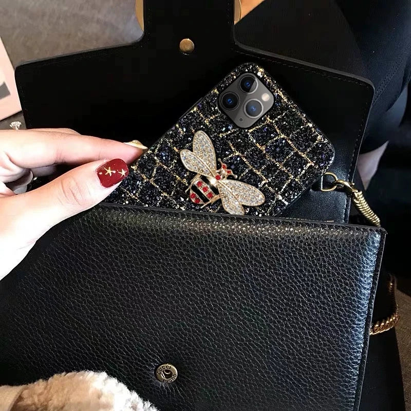 Luxurious Glitter Diamond Bee Phone Case For iPhone17 16 15 14 13 12 11 Pro MAX Plus + Bling Cover For iPhone17 promax