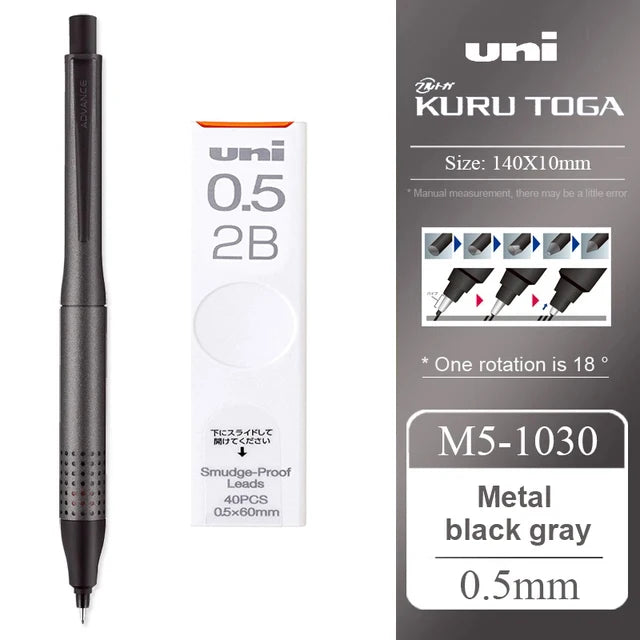 UNI ADVANCE Mechanical Pencil M5-1030 Metal Rod Low Center Gravity Kuru Toga Automatic Rotating Drawing Pencil 0.5mm Stationery
