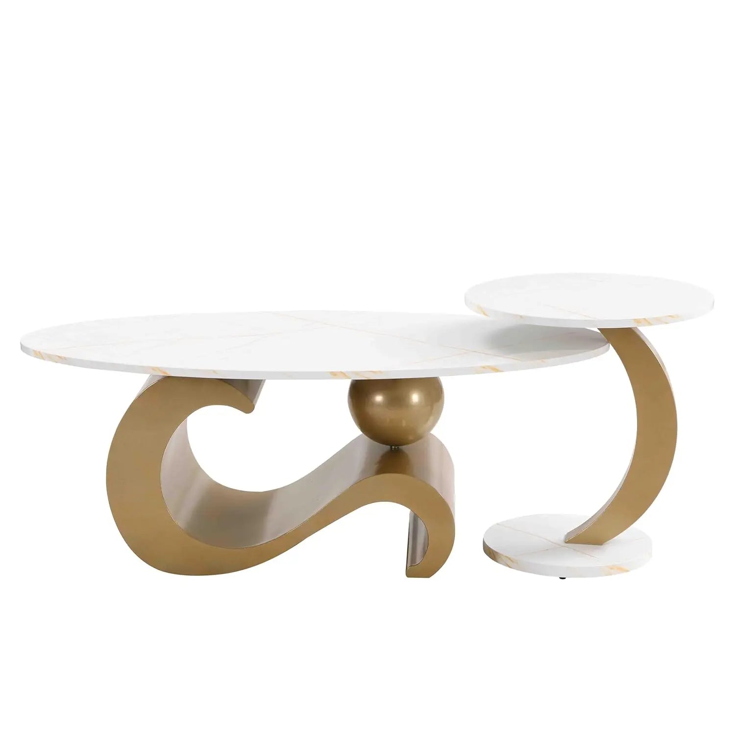 Modern Coffee Table with Silver Stainless Steel Pedestal,Oval Living Room Table with Faux Marble Top & Luxury, Customized